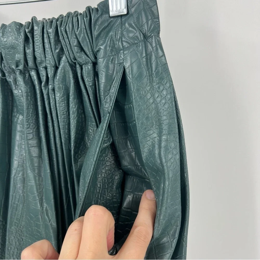 NWT Buru Faux Croc Pleated A-Line Skirt with Pockets XS/S Teal Spring Party